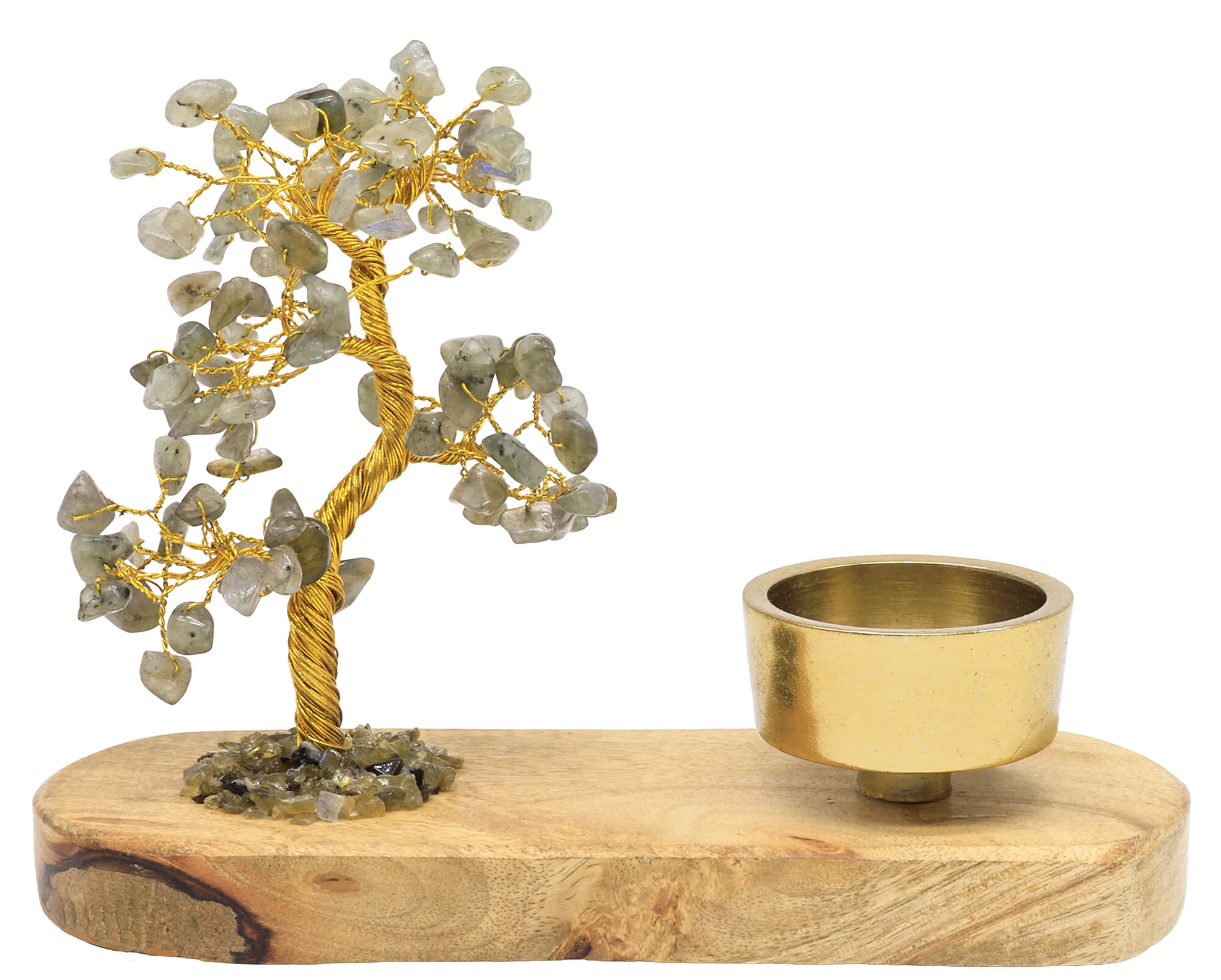 Arbre du Bonheur Labradorite + Bougeoir 17cm – Pierre Magique & Reflets Irisés Envoûtants