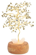 Arbre du Bonheur Lumineux Labradorite 25cm – Base Cristal de Roche Éclairée & Socle Acacia