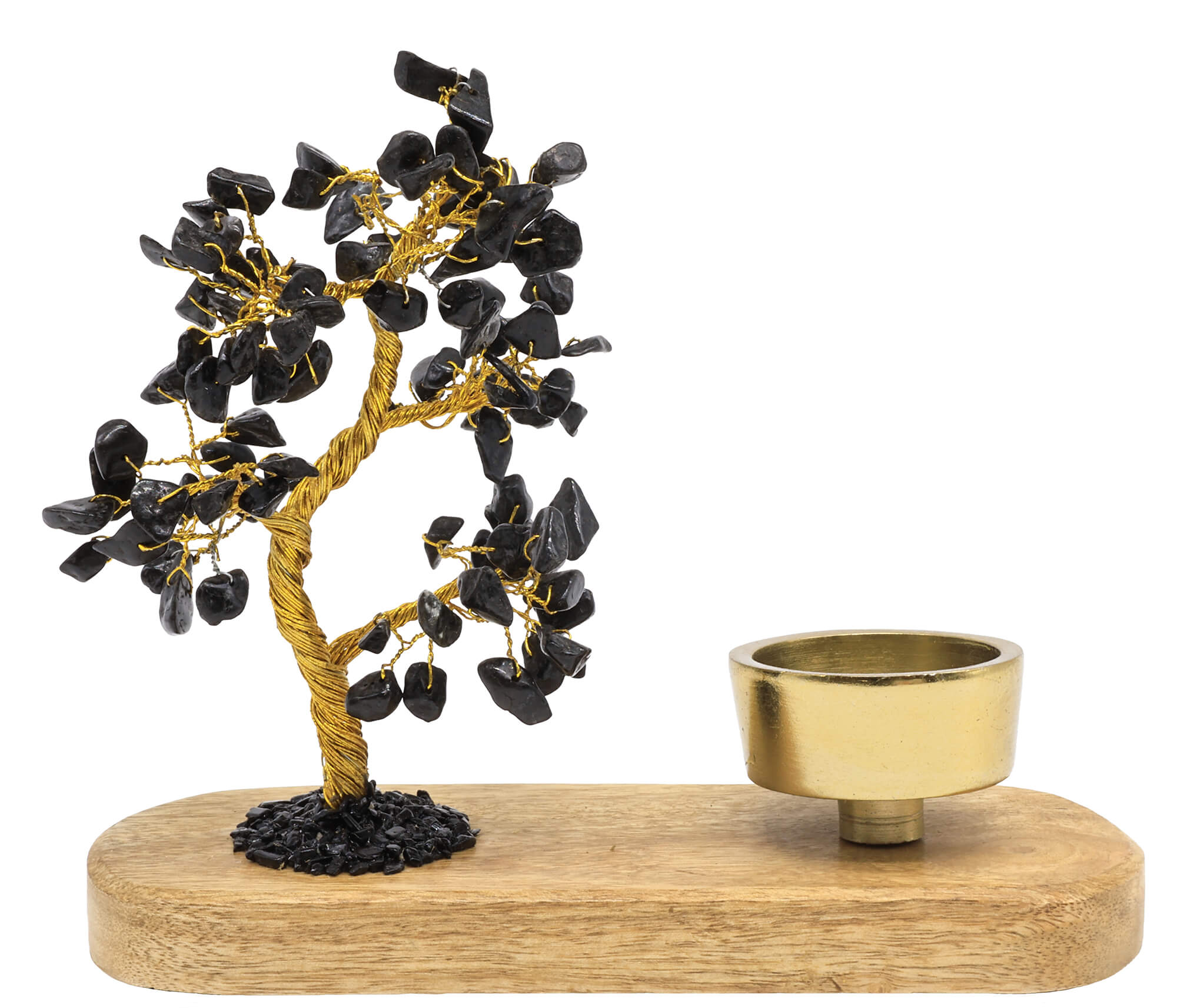 Arbre du Bonheur Tourmaline Noire + Bougeoir 17cm – Bouclier Absolu & Protection Illuminée