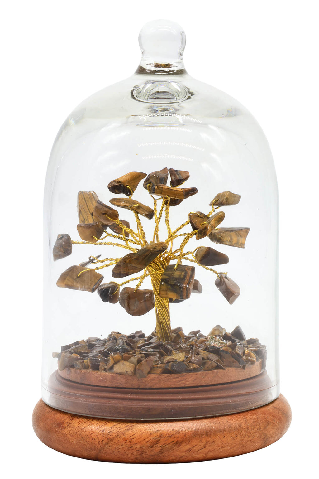 Arbre du Bonheur Œil de Tigre sous Cloche 12cm – Pierre de Force & Protection Naturelle