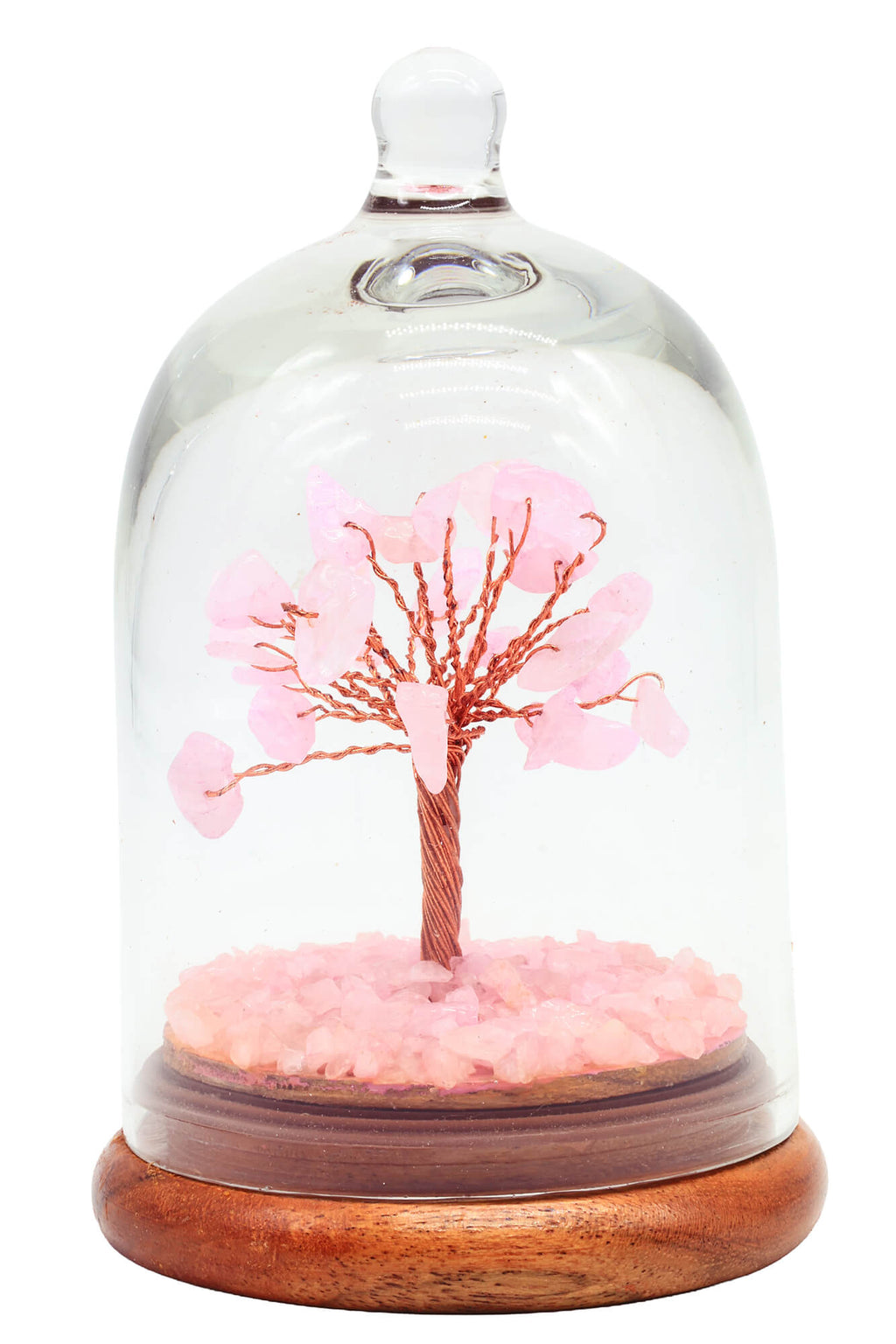 Arbre du Bonheur Quartz Rose sous Cloche 12cm – Pierre de l’Amour & Harmonie Naturelle