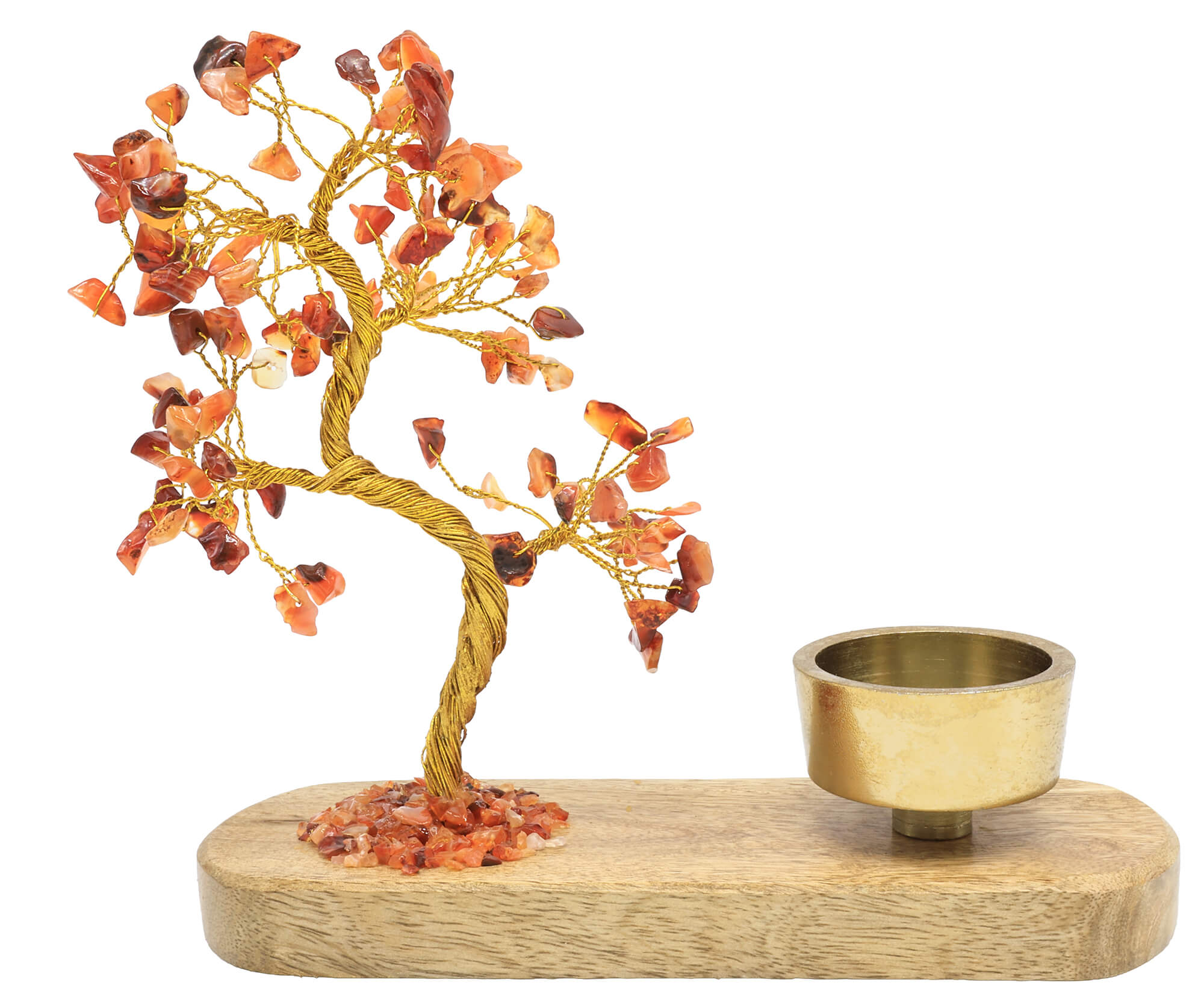 Arbre du Bonheur Cornaline + Bougeoir 17cm – Pierre de Vitalité & Flamme Naturelle
