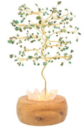 Arbre du Bonheur Lumineux Aventurine Verte 25cm – Base Cristal de Roche Éclairée & Socle Acacia