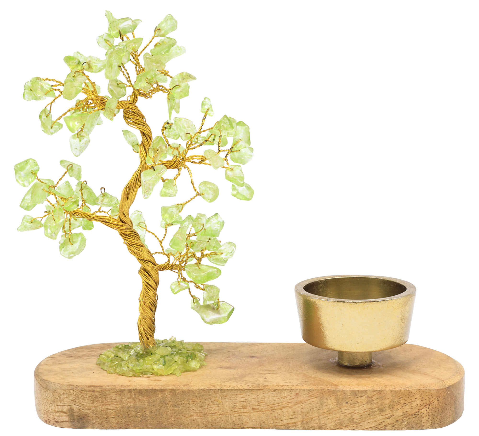 Arbre du Bonheur Péridot + Bougeoir 17cm – Pierre Solaire & Lumière de Renouveau