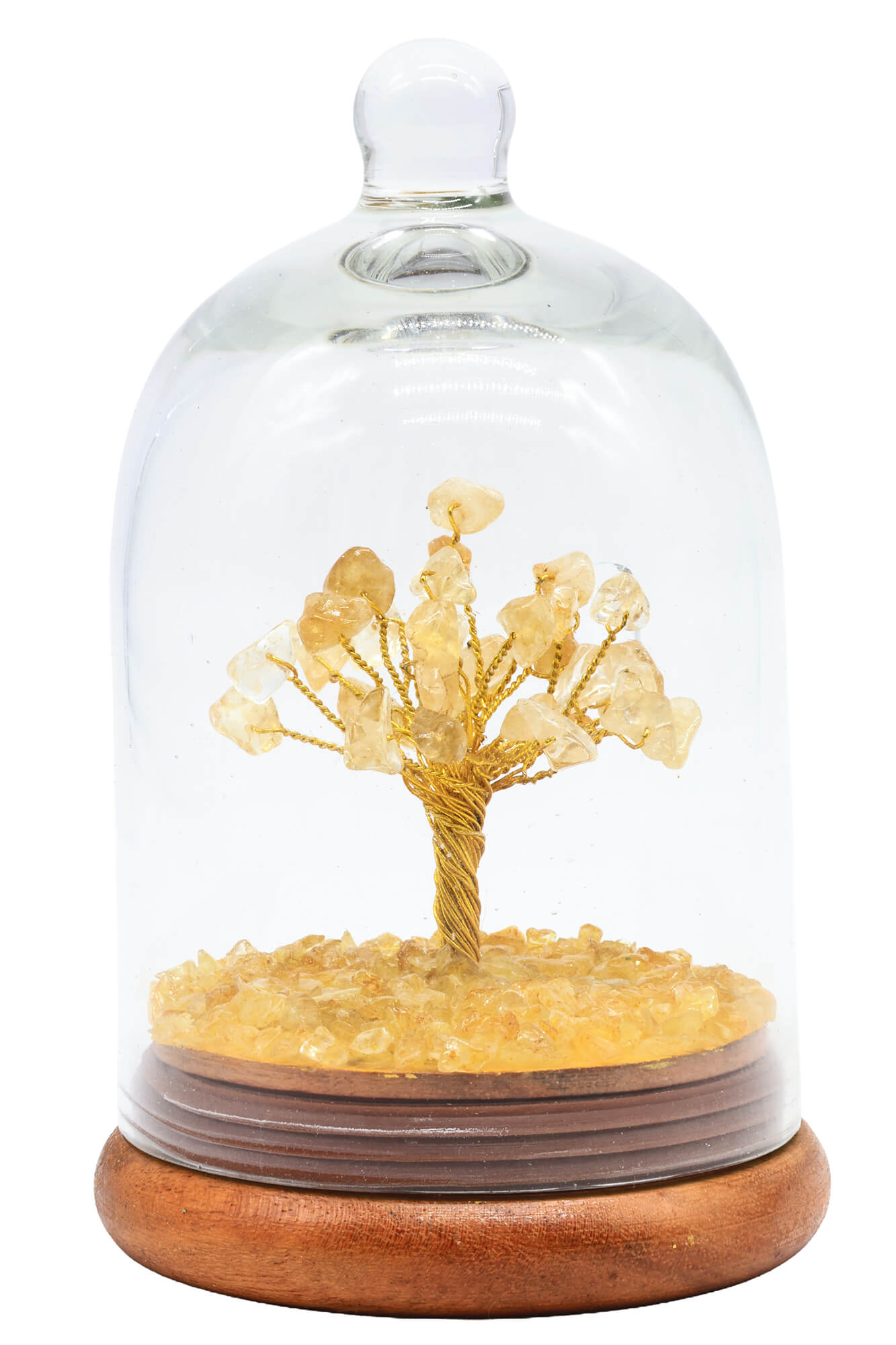 Arbre du Bonheur Citrine sous Cloche 12cm – Pierre du Soleil & Abondance Naturelle