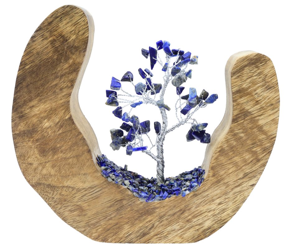 Arbre du Bonheur en Lapis Lazuli 17cm – Socle Bois de Manguier Design
