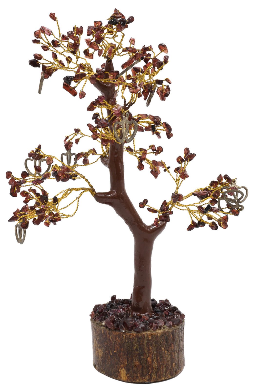 Arbre du Bonheur Grenat & Double Cœur 300 Pierres – Passion, Ancrage & Vitalité