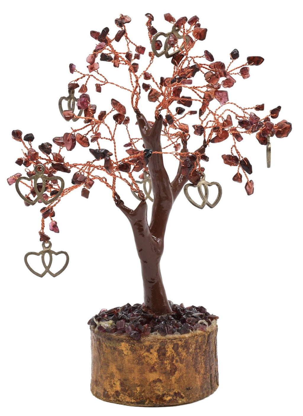 Arbre du Bonheur Grenat & Double Cœur 160 Pierres – Passion, Ancrage & Vitalité