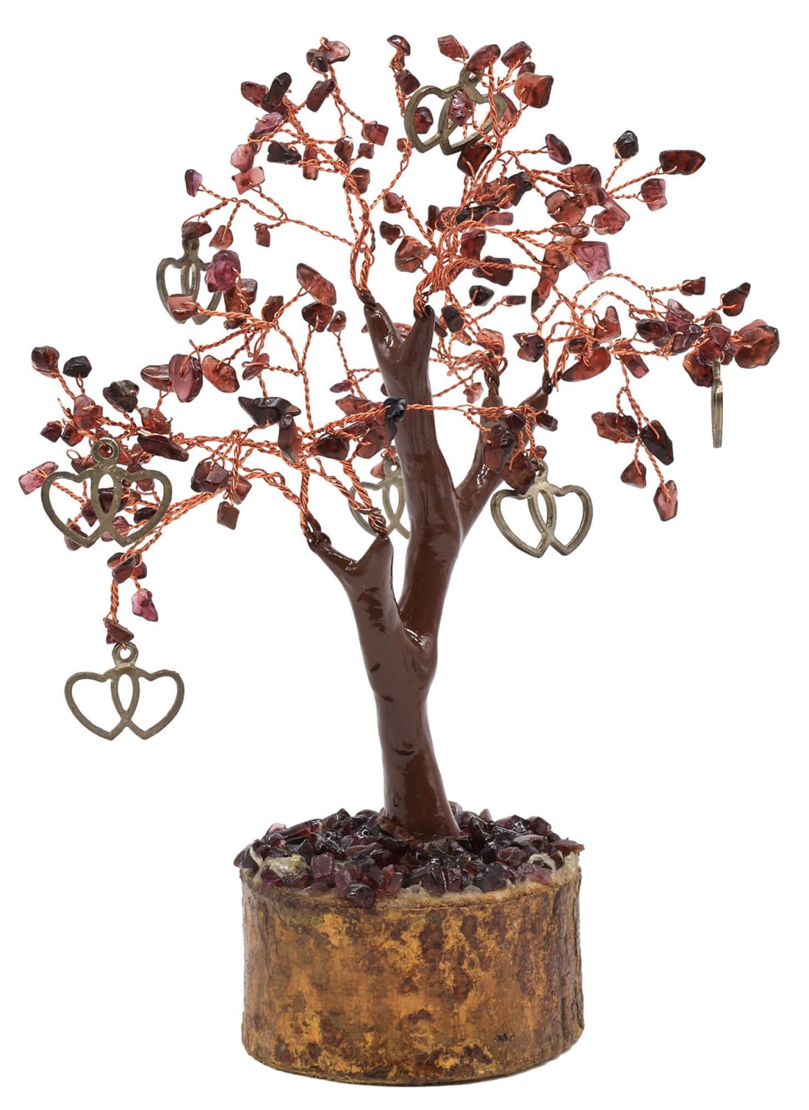 Arbre du Bonheur Grenat & Double Cœur 160 Pierres – Passion, Ancrage & Vitalité
