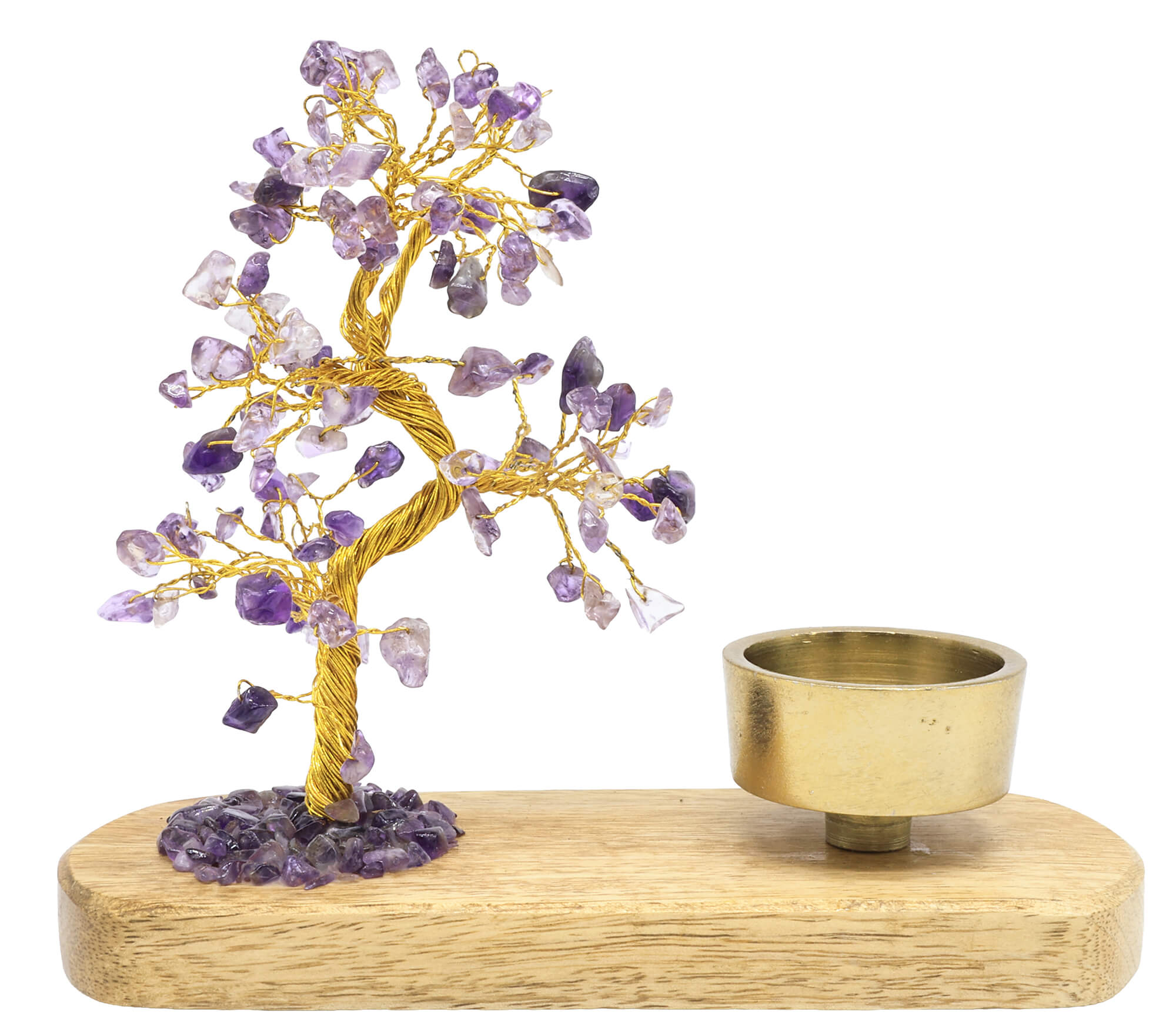 Arbre du Bonheur Améthyste + Bougeoir 17cm – Pierre Sacrée & Lumière Naturelle