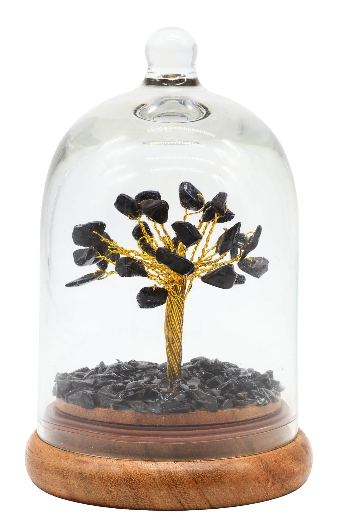 Arbre du Bonheur Tourmaline Noire sous Cloche 12cm – Bouclier Absolu & Protection Naturelle
