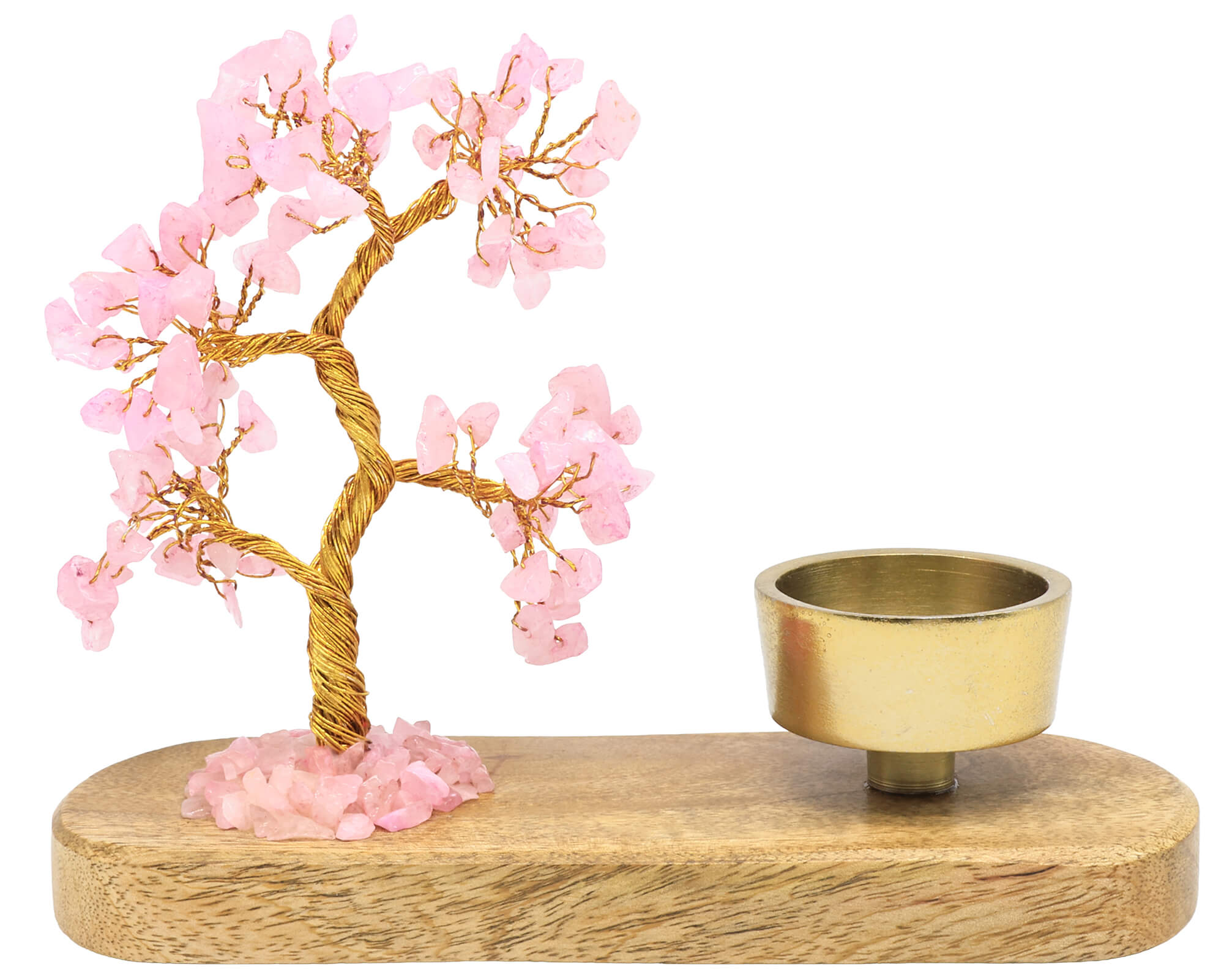 Arbre du Bonheur Quartz Rose + Bougeoir 17cm – Pierre de l’Amour & Douceur Illuminée