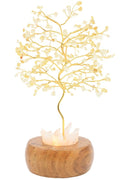 Arbre du Bonheur Lumineux Citrine 25cm – Base Cristal de Roche Éclairée & Socle Acacia