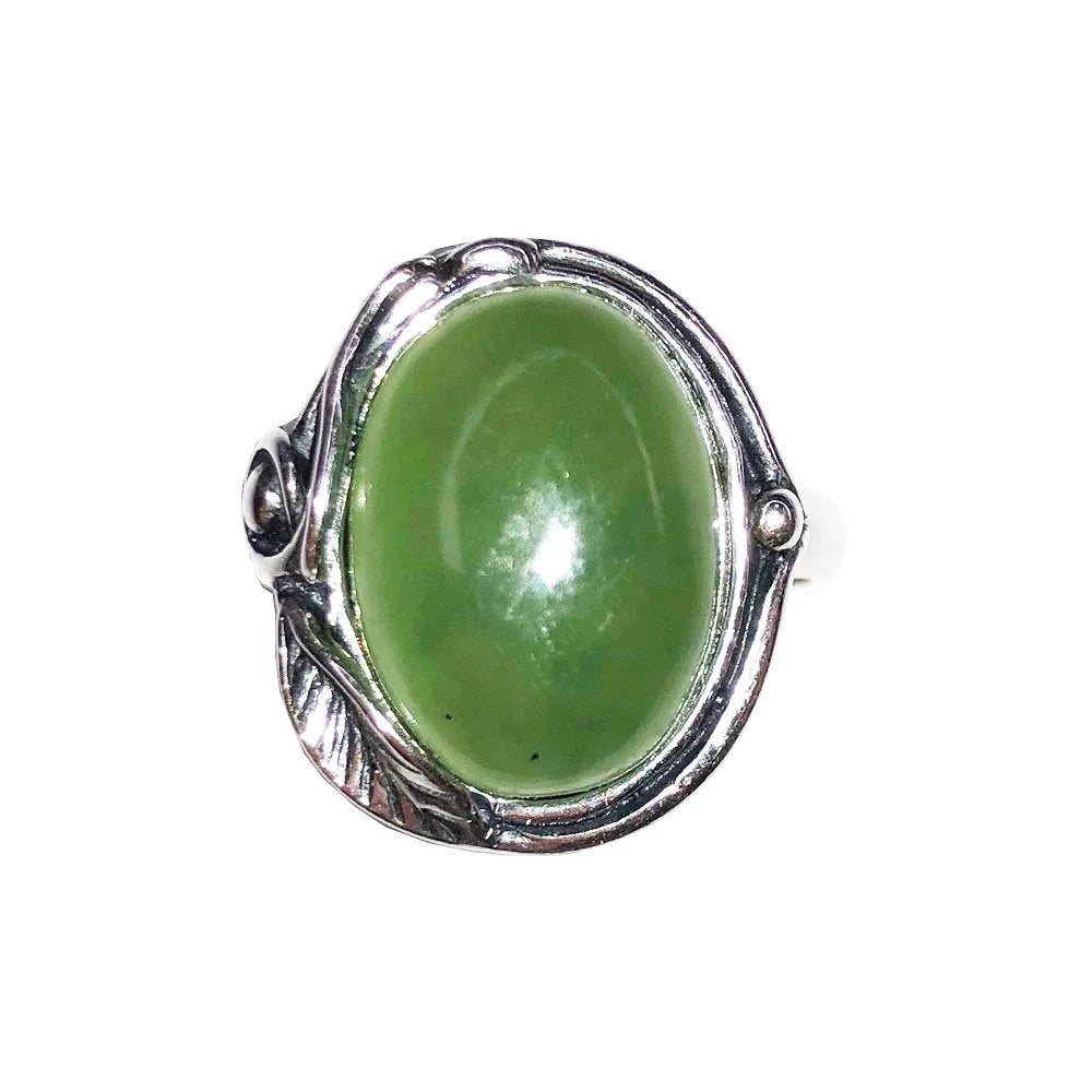 Bague Jade "Justine" | Argent 925 | Cabochon Ovale | Pierre Naturelle