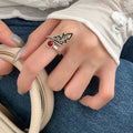 * Bague Cuivre et Pierre Naturelle Rouge Rubis Motif Feuille Réglable