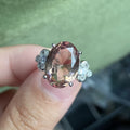 * Bague Ovale Cuivre Trois Pierres Naturelles Serties Couleur Jaune Elégante - Réglable
