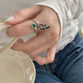 * Bague Cuivre et Pierre Naturelle Vert Emeraude Motif Feuille Réglable