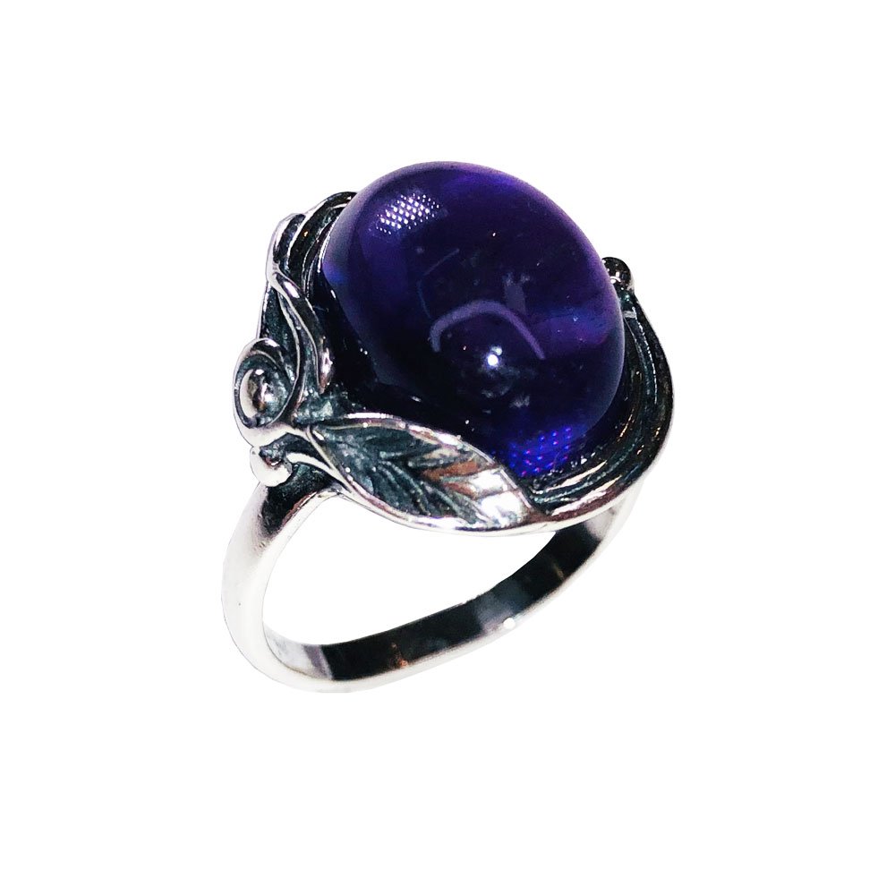 Bague Améthyste "Justine" – Argent 925 | Cabochon Ovale Pierre de Sagesse Violette