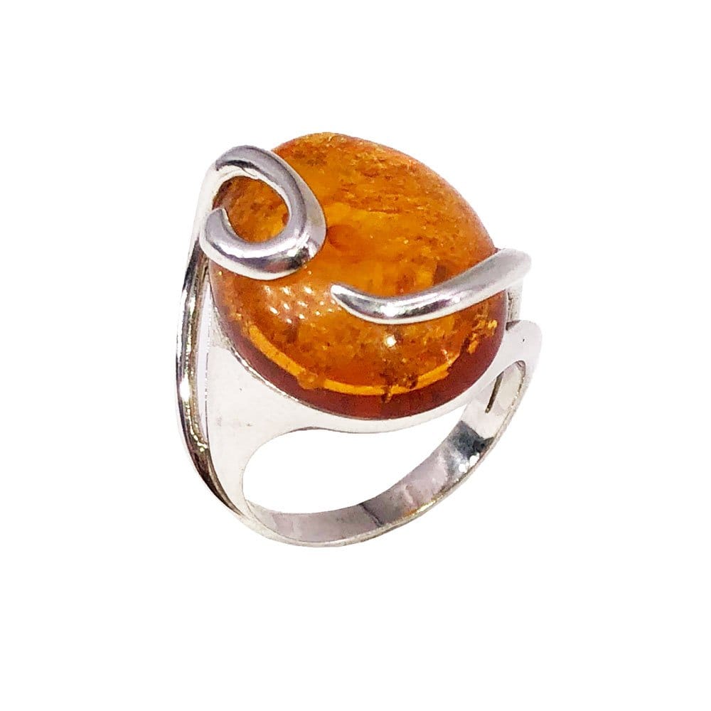 Bague Ambre "Océane" – Argent 925 | Cabochon Ovale Ambre Baltique Authentique