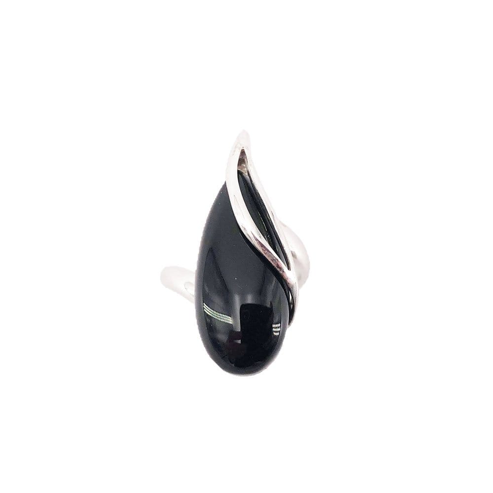 Bague Onyx Noir "Colombe" – Argent 925 | Cabochon Goutte Sans Imperfection