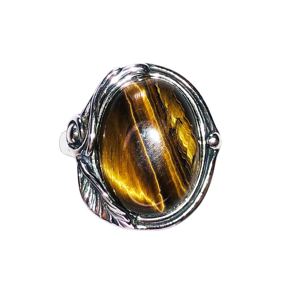 Bague Œil de Tigre "Justine" – Argent 925 | Cabochon Ovale Tailles 48-64 Pierre Suprême