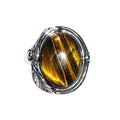 Bague Œil de Tigre "Justine" – Argent 925 | Cabochon Ovale Tailles 48-64 Pierre Suprême