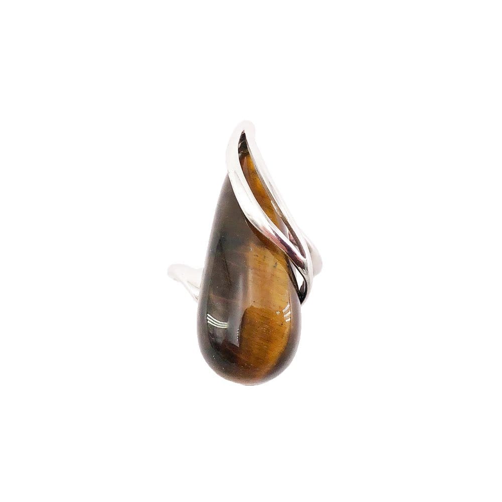 Bague Œil de Tigre "Colombe" en Argent 925 – Cabochon Goutte | Pierre Naturelle