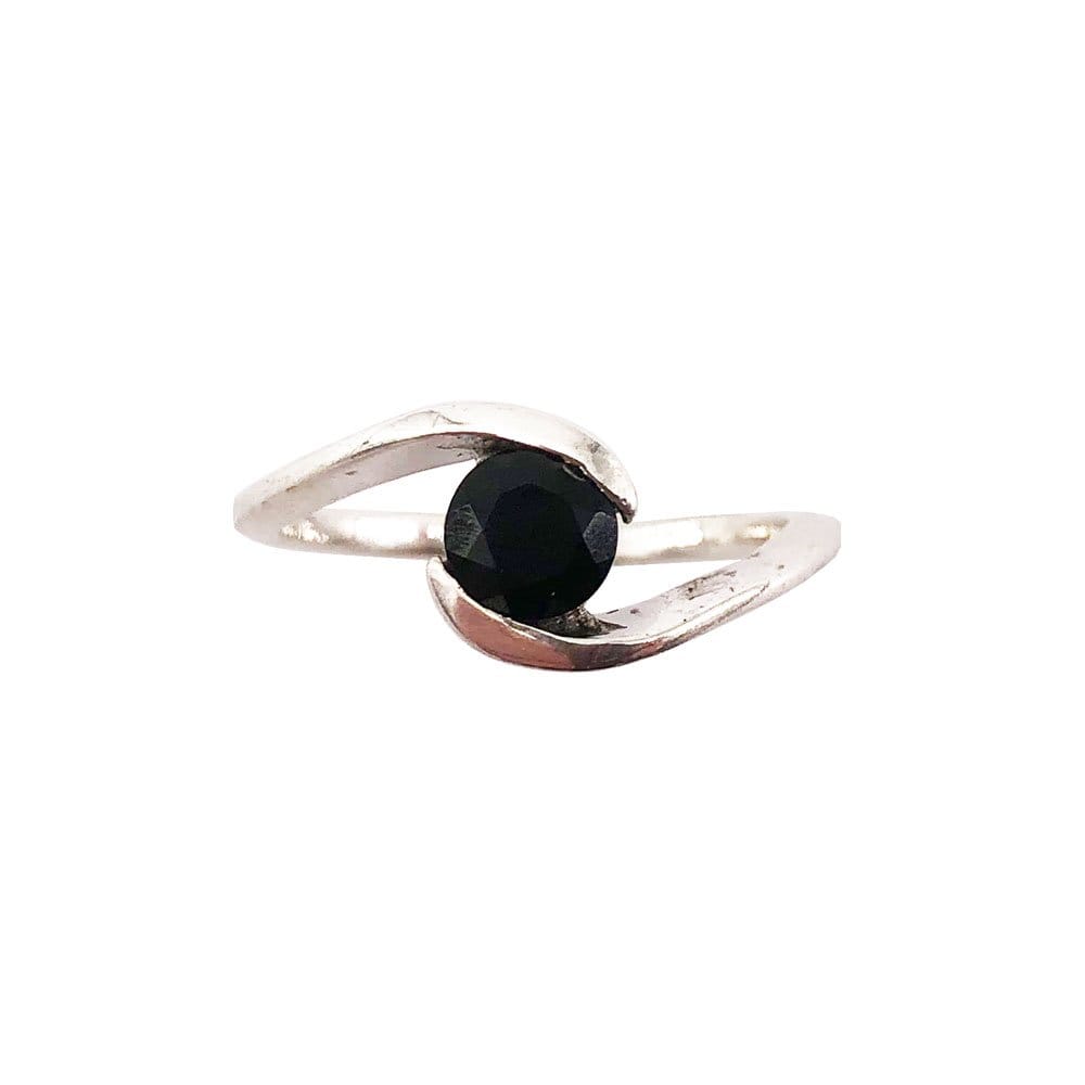 Bague Onyx Noir "Doriane" en Argent 925 – Cabochon Rond Facetté