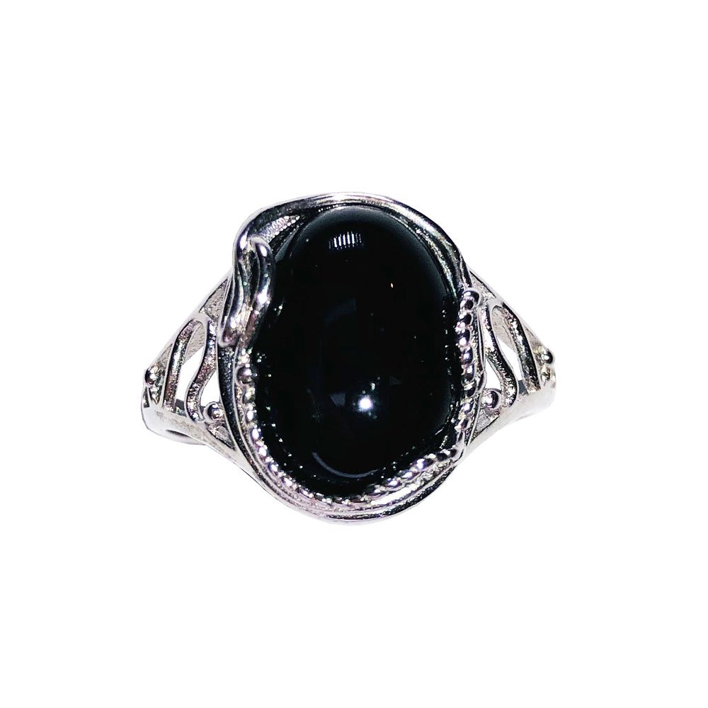 Bague Onyx Noir "Capucine" en Argent 925 – Cabochon Ovale