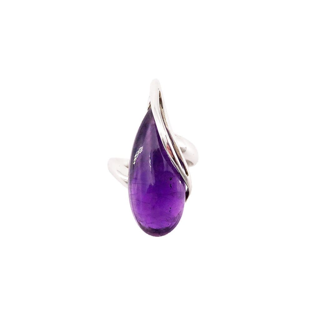 Bague Améthyste "Colombe" – Argent 925 | Cabochon Goutte Pierre Unique Parme-Violet