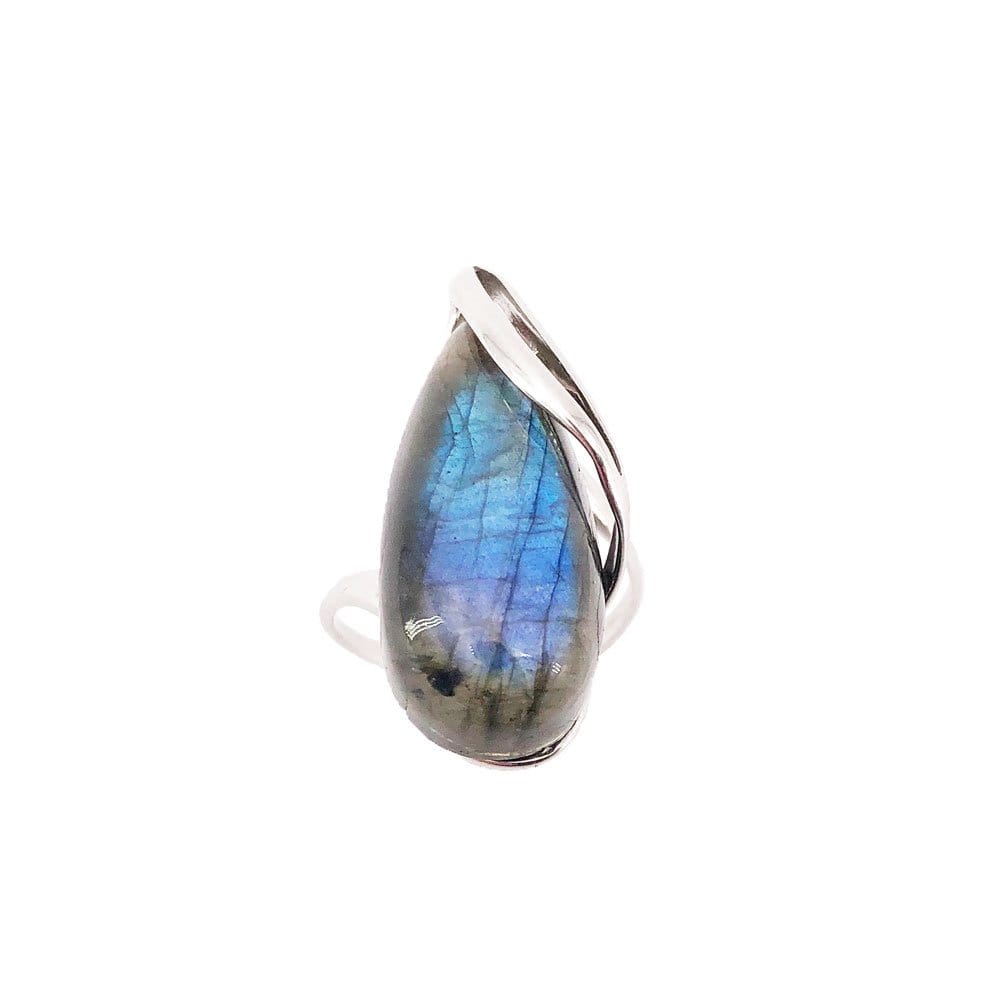 Bague Labradorite "Colombe" en Argent 925 | Cabochon Goutte – Pierre Talisman aux Reflets Envoûtants