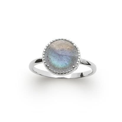 Bague Labradorite "Constantine" en Argent 925 – Cabochon Rond | Pierre Arc-en-ciel
