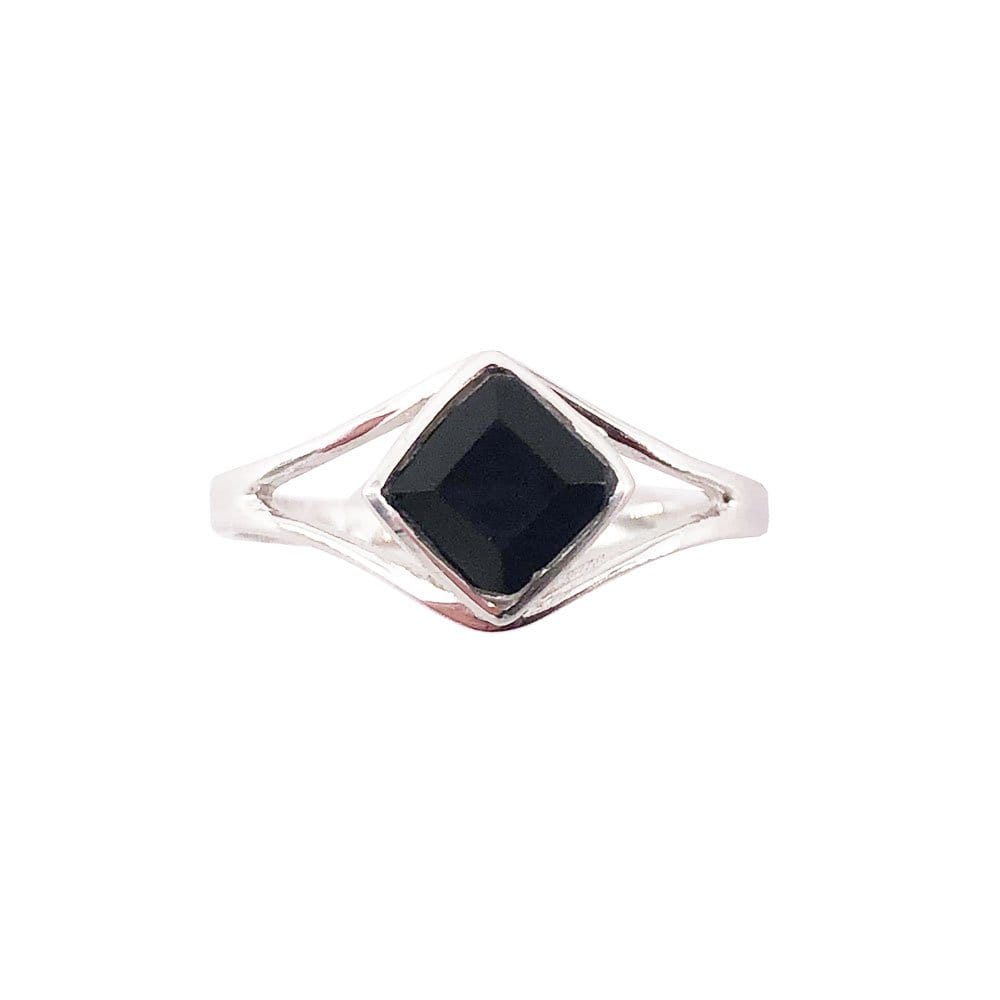 Bague Onyx Noir "Elisabeth" – Argent 925 | Cabochon Carré Pierre de Protection