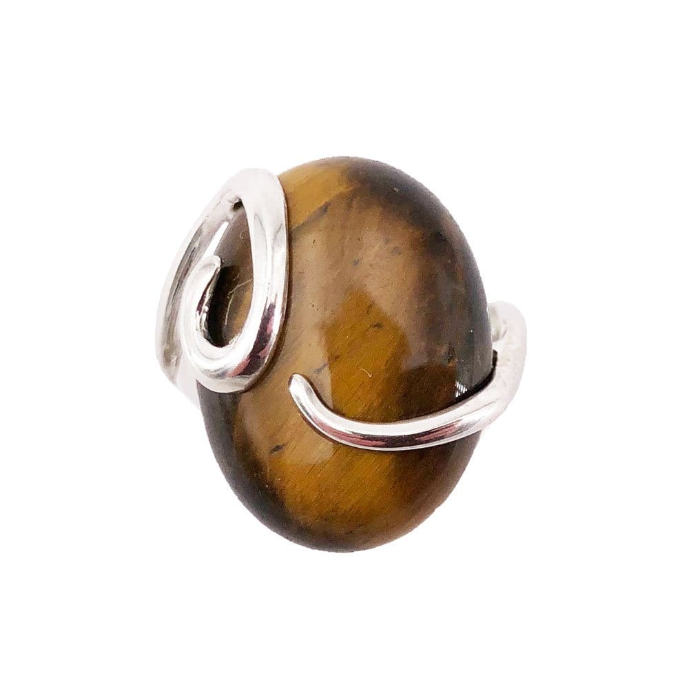 Bague Œil de Tigre "Océane" – Argent 925 | Cabochon Ovale Quartz Chatoyant Brun-Or