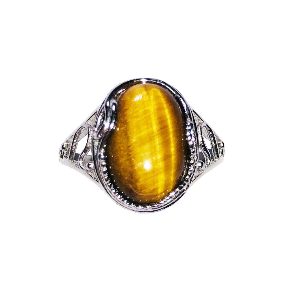 Bague Oeil de Tigre "Capucine" en Argent 925 – Cabochon Ovale