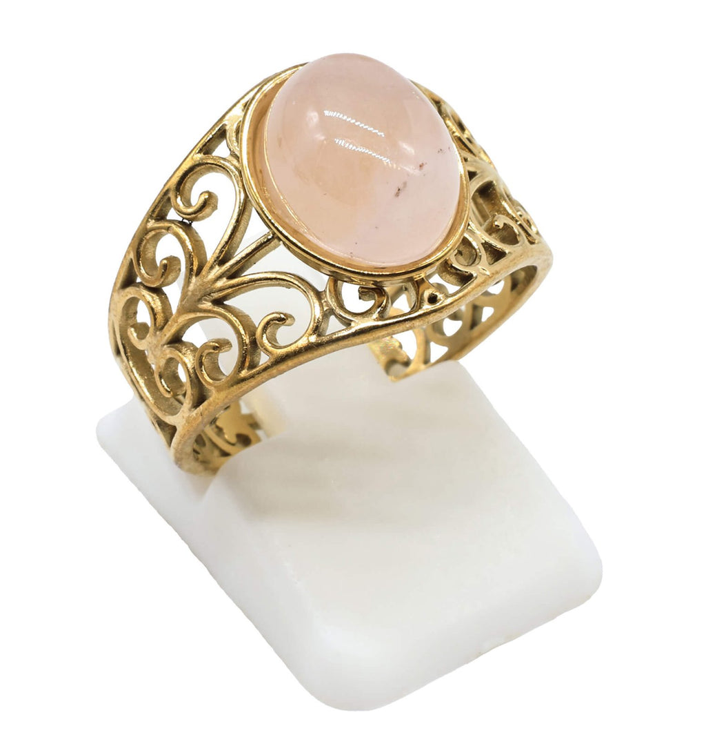 Bague Pince Quartz Rose – Acier Inoxydable Ajustable | Pierre Naturelle