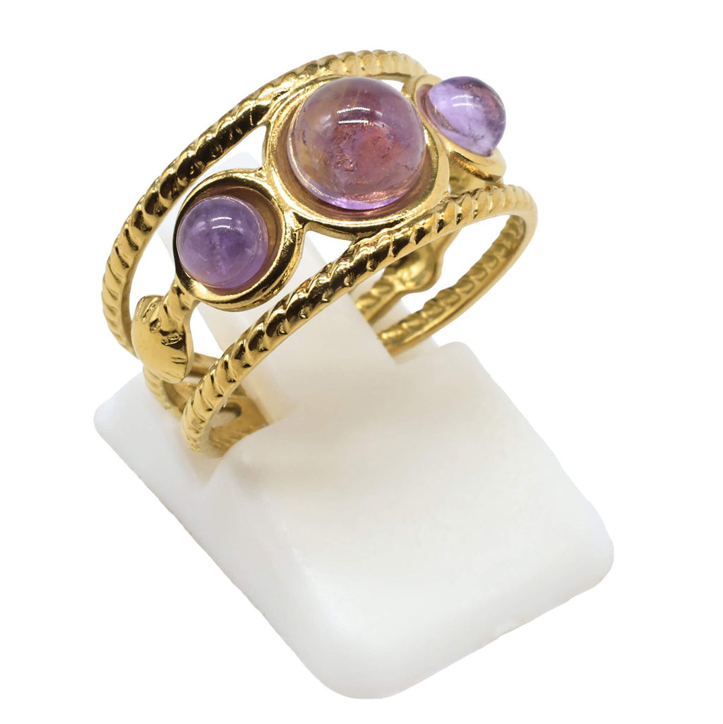 Bague Triple Améthyste – Acier Inoxydable Ajustable | Pierre Naturelle