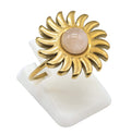 Bague Soleil Quartz Rose – Acier Inoxydable Ajustable | Pierre Naturelle
