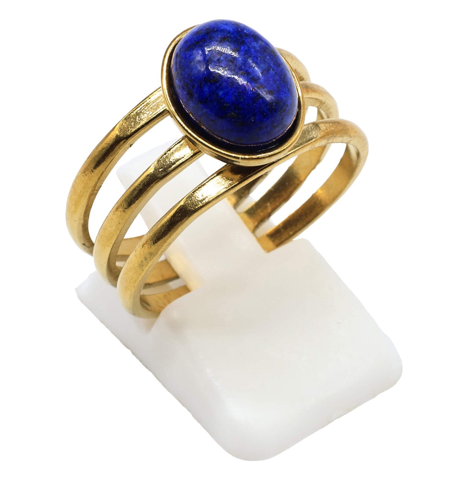 Bague Trident Lapis Lazuli – Acier Inoxydable Ajustable | Pierre Naturelle