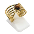 Bague Pince Dorée Œil de Tigre – Acier Inoxydable Ajustable | Pierre Naturelle