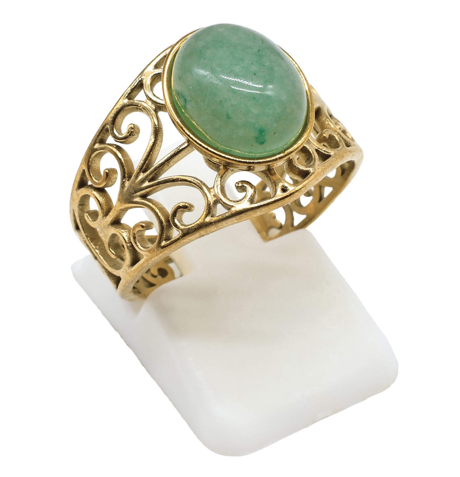 Bague Inox Pince Aventurine Verte | Bague Ajustable Acier Inoxydable & Pierre Naturelle