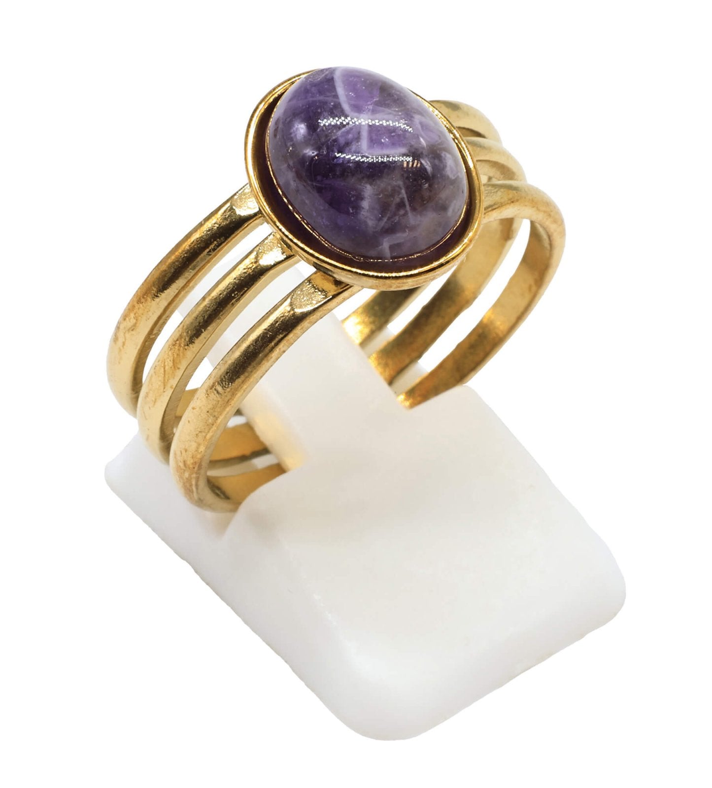 Bague Trident Améthyste – Acier Inoxydable Ajustable | Pierre Naturelle