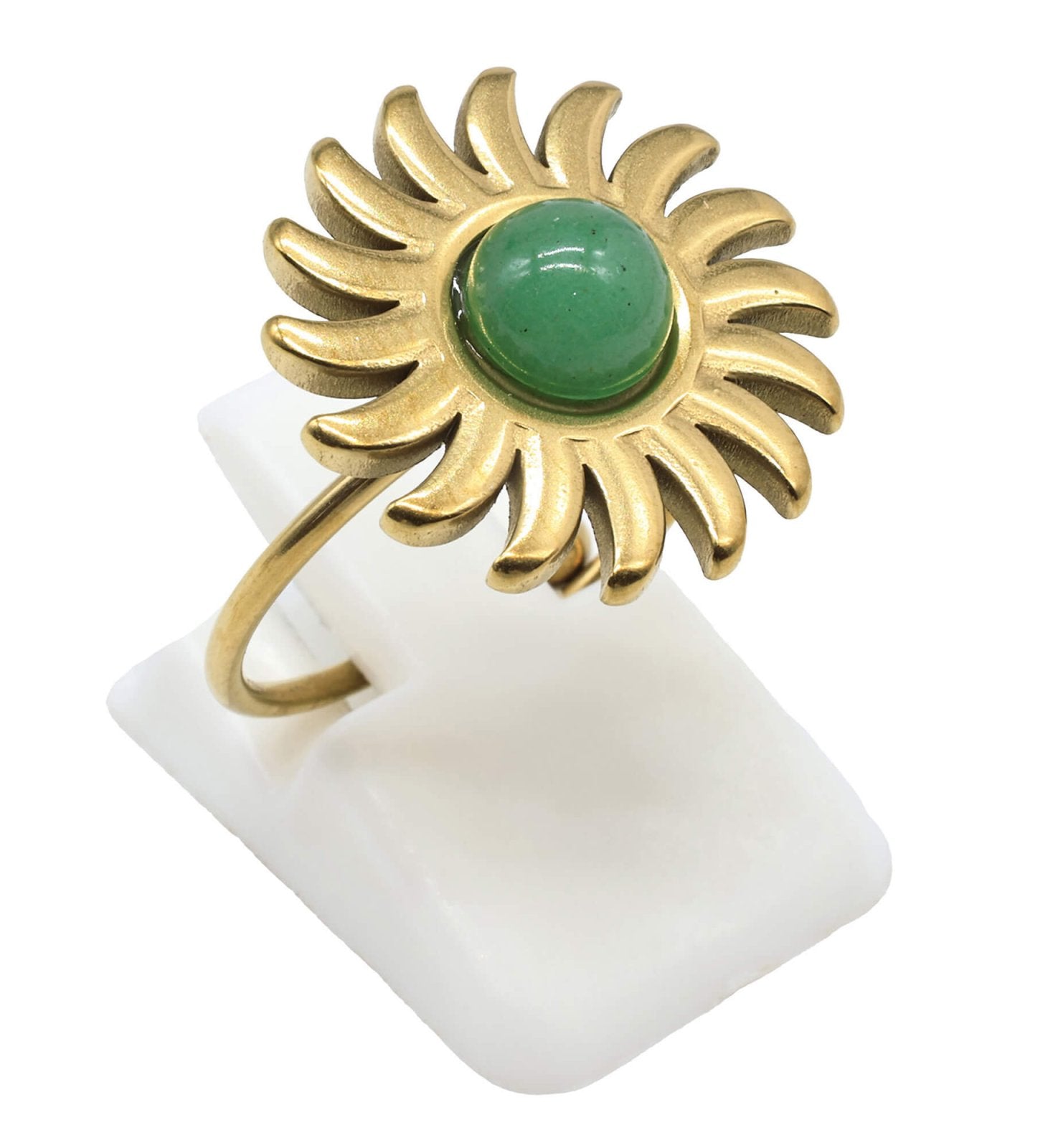 Bague Soleil Aventurine Verte – Acier Inoxydable Ajustable | Pierre Naturelle