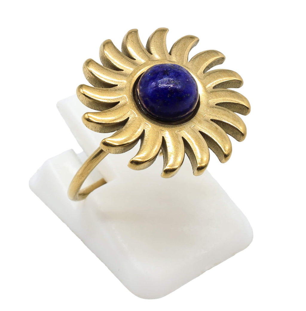 Bague Soleil Lapis Lazuli – Acier Inoxydable Ajustable | Pierre Naturelle