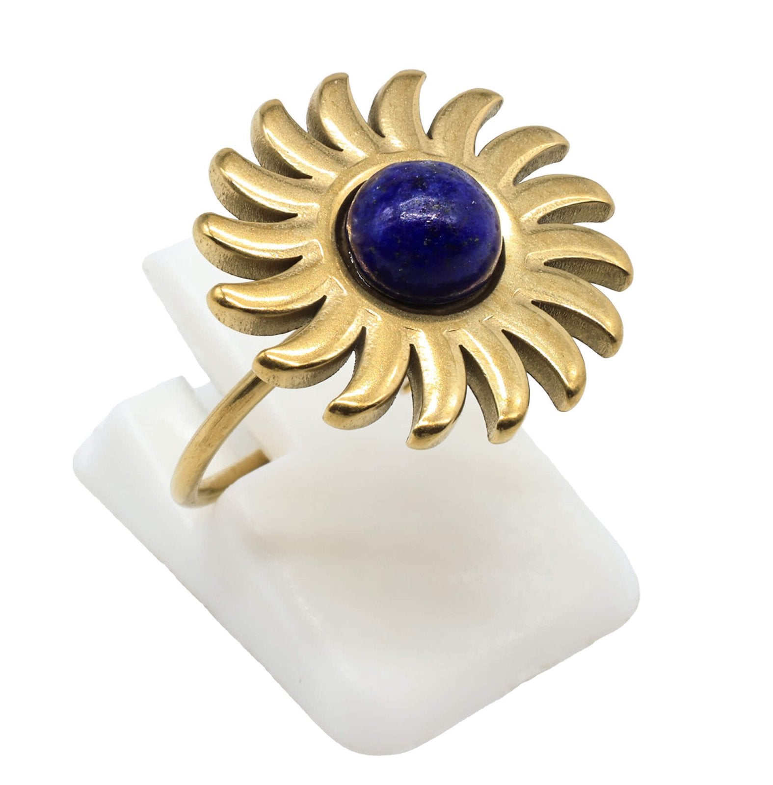 Bague Soleil Lapis Lazuli – Acier Inoxydable Ajustable | Pierre Naturelle