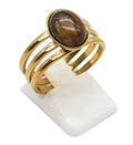 Bague Trident Œil de Tigre – Acier Inoxydable Ajustable | Pierre Naturelle