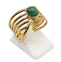 Bague Pince Dorée Aventurine Verte – Acier Inoxydable Ajustable | Pierre Naturelle