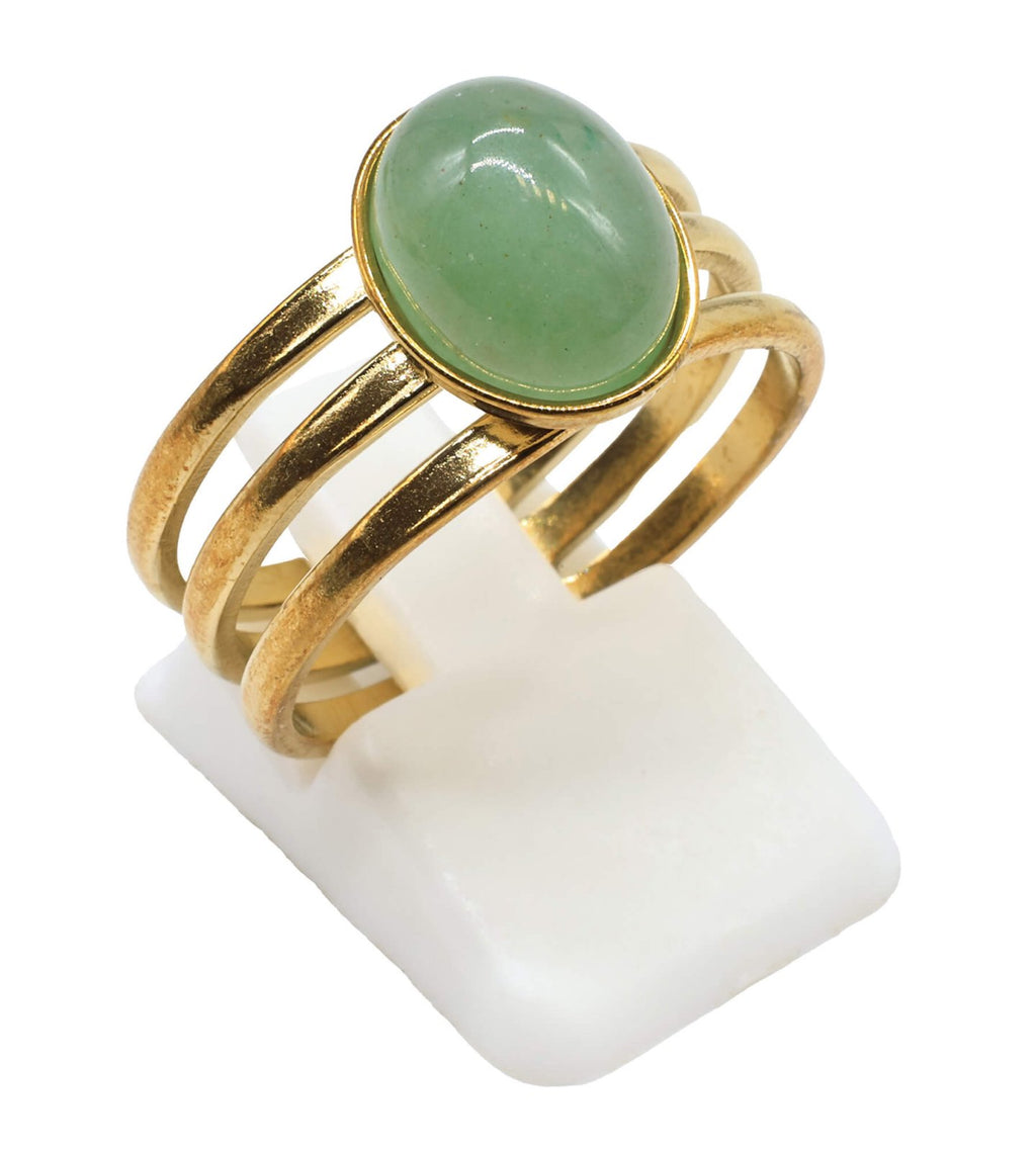 Bague Trident Aventurine Verte – Acier Inoxydable Ajustable | Pierre Naturelle