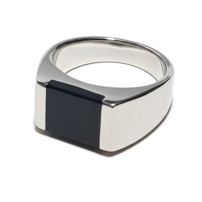 Bague Chevalière Acier Inoxydable & Titane Noir – Homme | 9 mm
