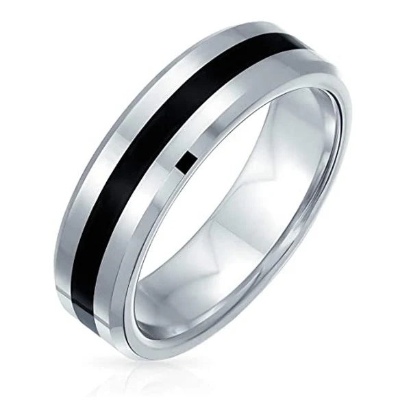 Bague Alliance Acier Inoxydable 316 Noir et Argenté | 6 mm